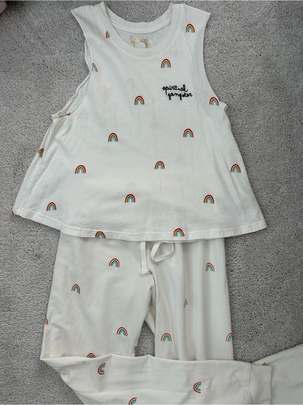 Spiritual Gangster Rainbows 🌈 Terry Sweatpant Jogger & Boxy Crop Top Set S/M